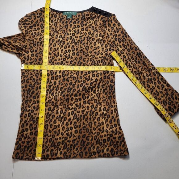 Lauren Ralph Lauren Leopard Print 3/4 Sleeve Tee Top Feminine Demure Classic - Picture 6 of 6